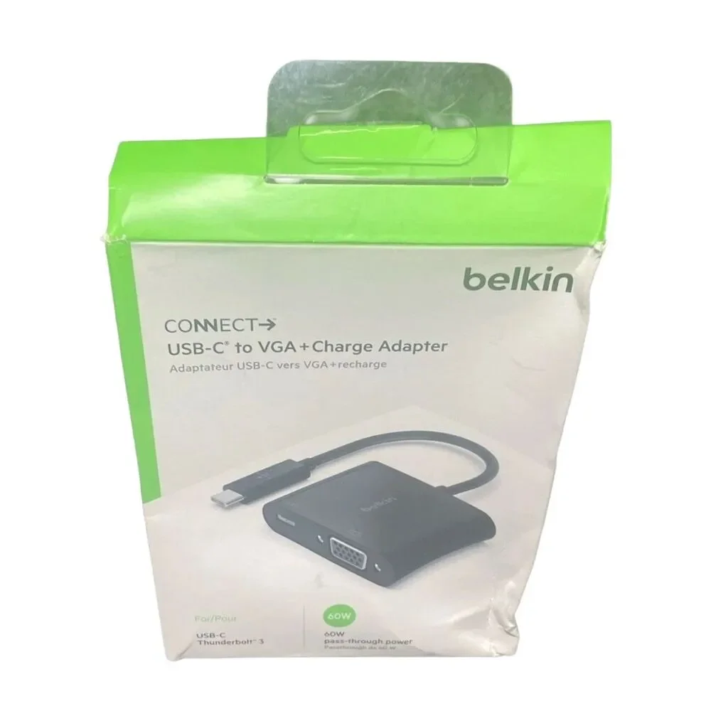 Belkin USB-C VGA Adapter 60W Power Delivery Thunderbolt 3 NEW Rough Box